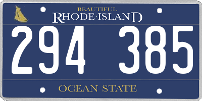 RI license plate 294385
