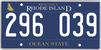 RI license plate 296039