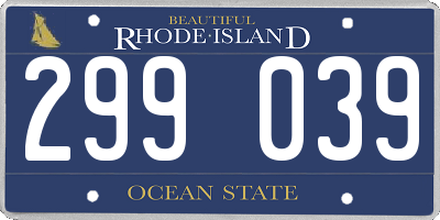RI license plate 299039
