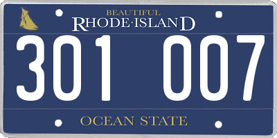 RI license plate 301007