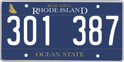 RI license plate 301387