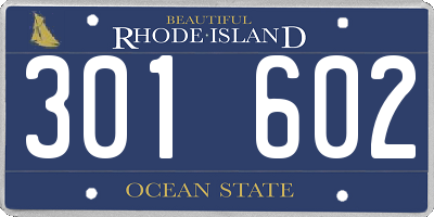 RI license plate 301602
