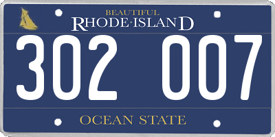 RI license plate 302007