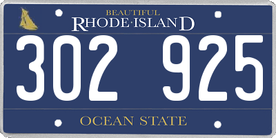 RI license plate 302925