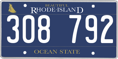 RI license plate 308792