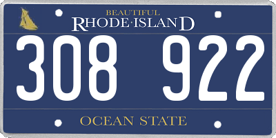 RI license plate 308922