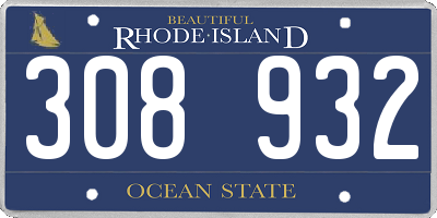RI license plate 308932