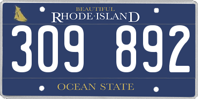 RI license plate 309892