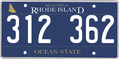 RI license plate 312362
