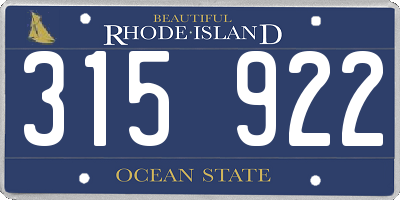 RI license plate 315922