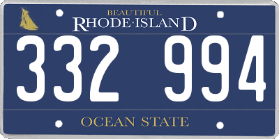 RI license plate 332994