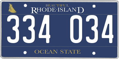 RI license plate 334034