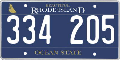 RI license plate 334205