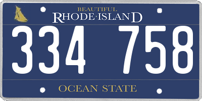 RI license plate 334758