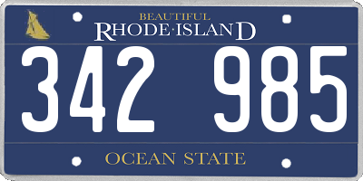 RI license plate 342985