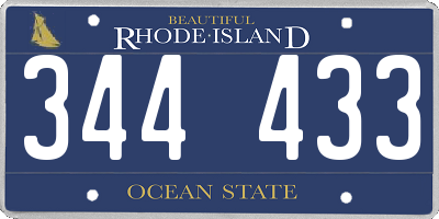 RI license plate 344433