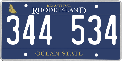 RI license plate 344534