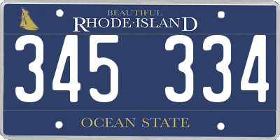 RI license plate 345334