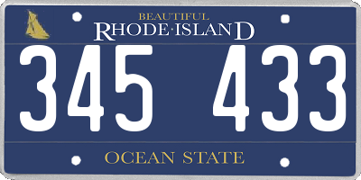 RI license plate 345433