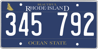 RI license plate 345792
