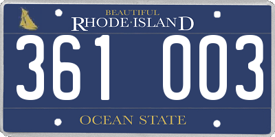 RI license plate 361003