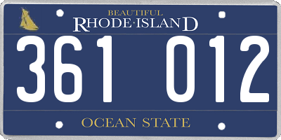RI license plate 361012