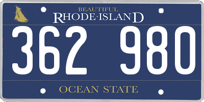 RI license plate 362980