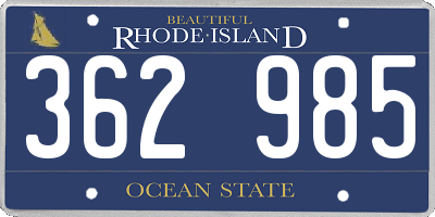 RI license plate 362985