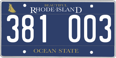 RI license plate 381003