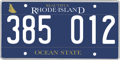 RI license plate 385012