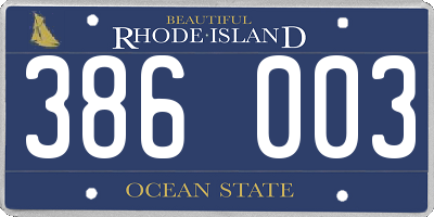 RI license plate 386003