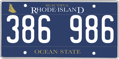 RI license plate 386986