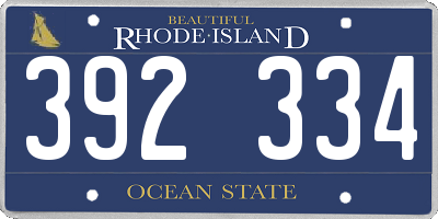 RI license plate 392334