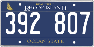 RI license plate 392807