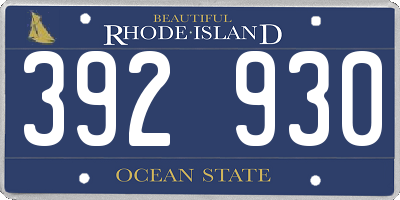 RI license plate 392930