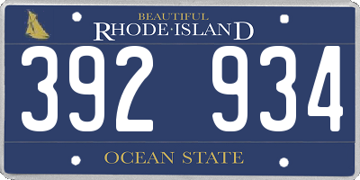 RI license plate 392934