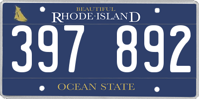 RI license plate 397892