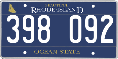 RI license plate 398092
