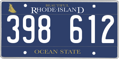 RI license plate 398612