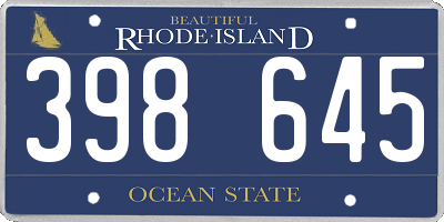 RI license plate 398645