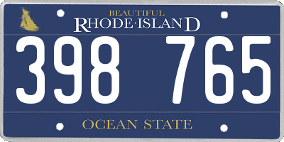 RI license plate 398765