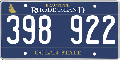 RI license plate 398922