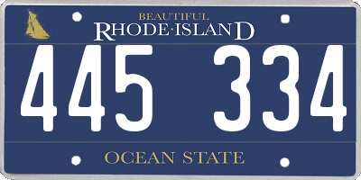 RI license plate 445334