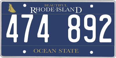 RI license plate 474892