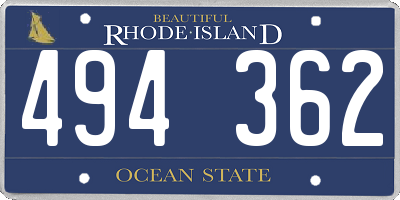 RI license plate 494362