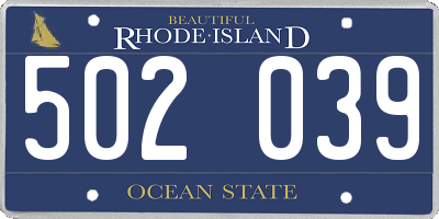 RI license plate 502039