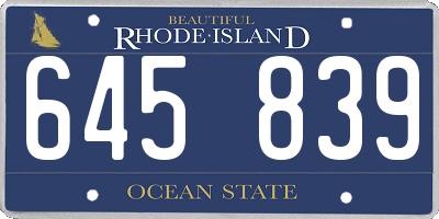 RI license plate 645839