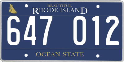 RI license plate 647012