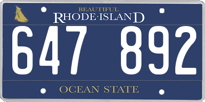 RI license plate 647892