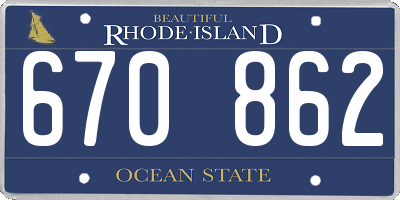 RI license plate 670862
